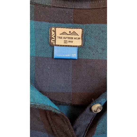 Kavu Womens Oversized Soft Flannel Shirt Size XS Teal Plaid Tunic Hiking Camping - Picture 3 of 6